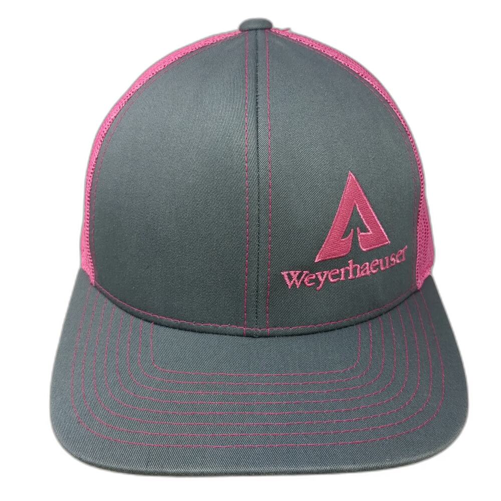 Pacific Headwear Trucker Hat Gray Pink One Size Mesh Snapback Weyerhaeuser Logo